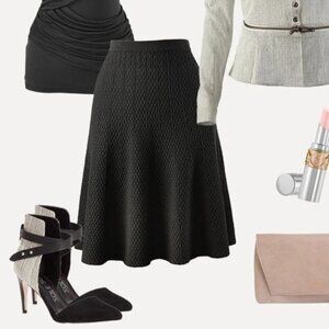 CABI AMELIE #214 KNIT STRETCH A-LINE BLACK SKIRT